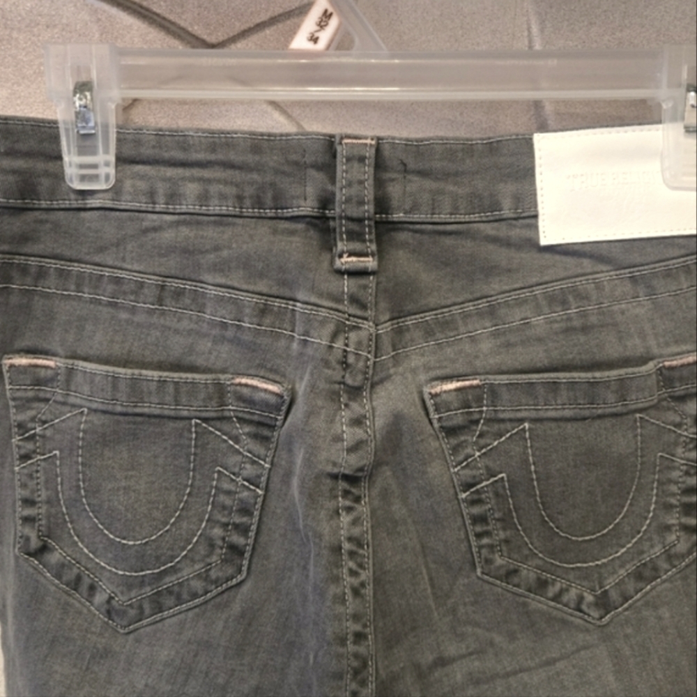 True Religion Women's Stella Mid Rise Skinny Size 27 Gray White Stitching